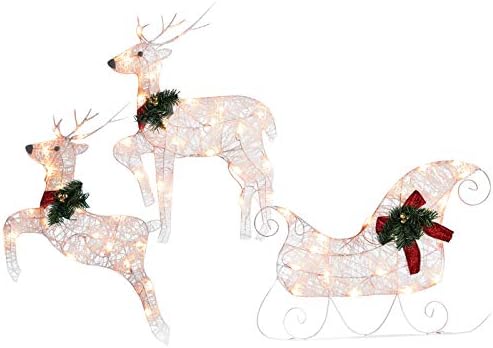 Sunnypark сет од 3 елен на отворено Божиќни украси, светлина од 23 инчи пред-осветлени 60 светла за санки за санки и ирваси