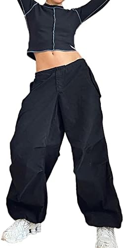 SOOSUIHOO падобрани панталони за жени со широки карго панталони Y2K влечење Еластична патека со низок половината Харајуку преголеми грантови панталони