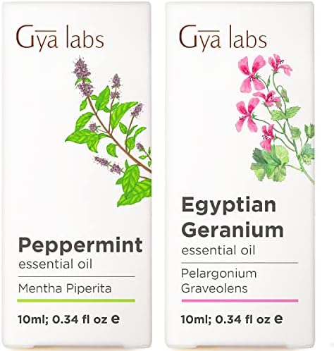 Пеперминт масло за раст на косата и масло од гераниум за сет на кожа - чисто терапевтски одделение есенцијални масла - 2x10ml - лаборатории