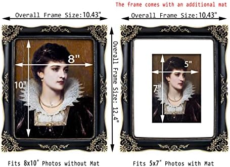 FJXMFrame Vintage 8x10 Рамки за слика црни антички рамки за слики за таблети и wallидови, украсени барокни рамки 8x10 или изменети на 5x7 фотографија