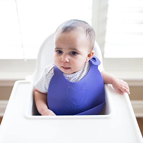 Baby Bib на д-р Браун со прилагодлив дизајн на јака и лисица, силиконски и водоотпорен, Teal/Purple, 2-пакет