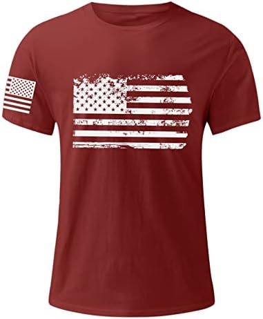 Американско знаме на LCEPCY на кошула за ракави за мажи, маички со кратки ракави на вратот на екипажот, 4 -ти јули Графички маички