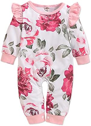 Патпат бебе девојче облека новороденче девојче едно парче ромпер новороденче скокање бебе девојче цветно розово розови розови
