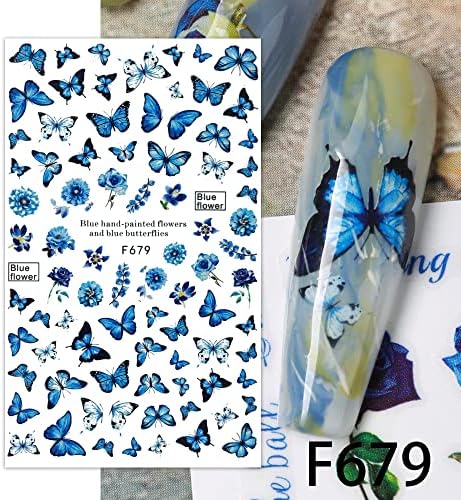 Налепници за уметност со нокти од пеперутка, 3Д самолепливи пеперутки нокти децирации шарени розови цвеќиња налепници за нокти дизајни