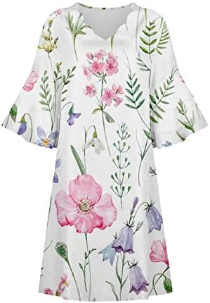 Ајазо летни фустани за жени 2023 мода свеж печатен V-Neck 3/4 ракави мини фустан случајна елегантна сума на плажа Бохо