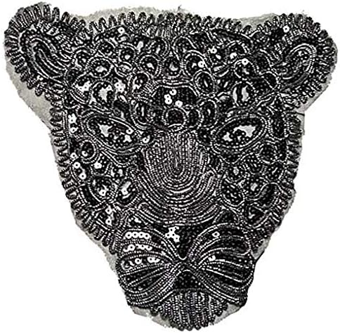 Sequins panther head applique patch sew-on или железо за лепенка за шиење за шиење за облека за облека за облека