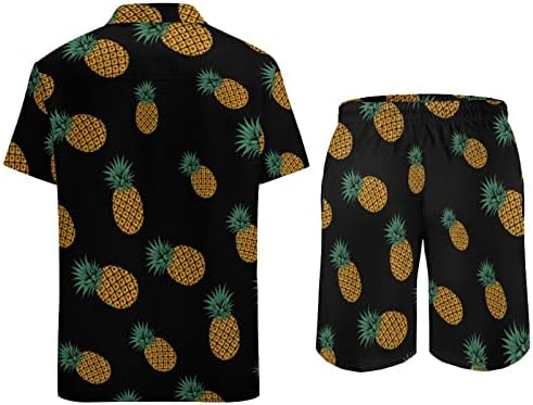 Долу ананас мажи 2 парчиња Хавајски постави копче-надолу кошули со кратки ракави, панталони за плажа лабаво вклопни манжетни тренерки