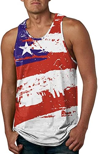 Без ракави мажи вратот плажа пролетна летна блуза o врвови знаме печатено резервоар за лежење машко американско знаме за мажи