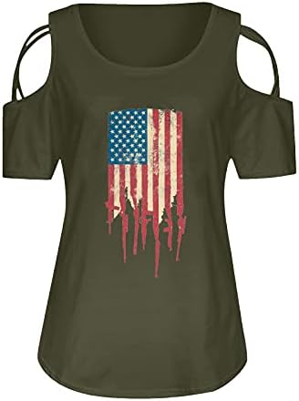 Обични кошули за жени на 14 јули Америка Америка со знаме на знамето со кратки ракави, плус големина на алатка за жени за жени