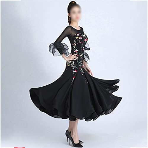 Jkuywx Национален стандард танцова облека цветна долга ракав сала за латино танцување фустан облечен облечен