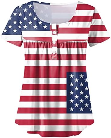 4-ти јули во САД знаме Туника на врвови за жени сокријте ја маицата лето лето-случајна празник за кратки ракави на кратки ракави
