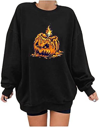 Ноќта на вештерките пулвер врвови жени тиква печатена џемпер -екипа на екипаж со долги ракави блузи плус маица со големина црна