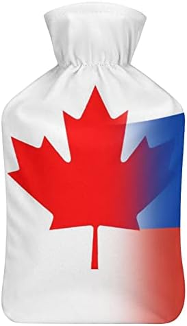Канада Руско знаме шише со топла вода со мека покривка 1L голема класична потопла торба за нозе на рамо на вратот на вратот