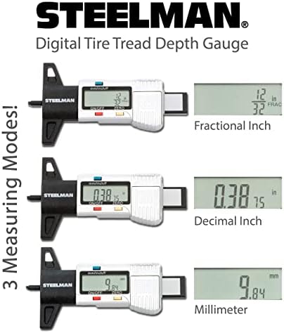 Мерач на длабочина на дигитална гума на челик, 3 режими - фракционо инч, децимални инчи и милиметар, нула што може да се нула