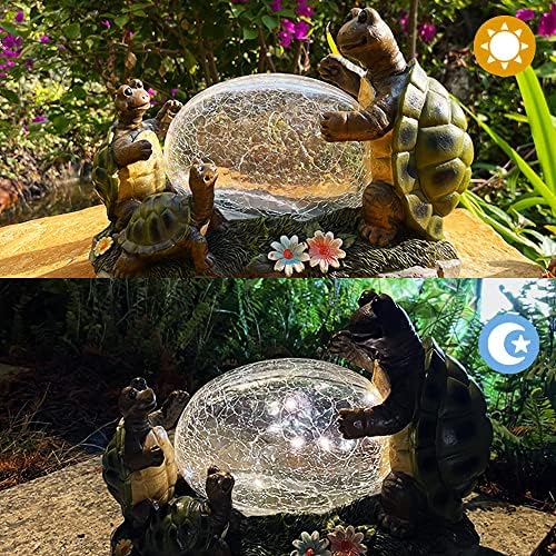 Raywer Solar Powered Turtle Mama и бебето отворено градинарско светло декор, градинарски украс