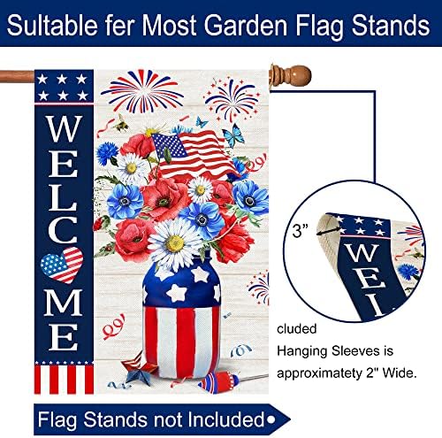 Знаме од 4 јули, патриотски знамиња 28 x 40 двострани, четврти јули американски starsвезди ленти со цветни спомен -дење на денот на