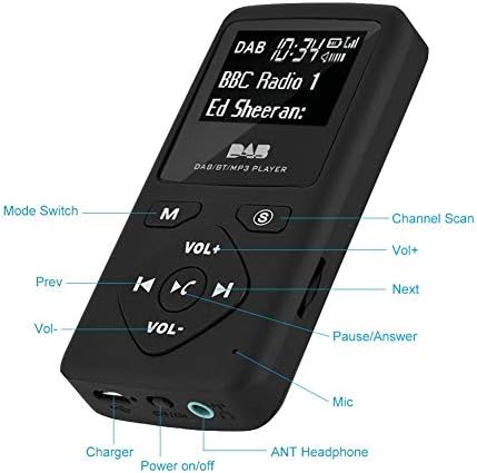 Pocket FM радио преносен дигитален радио приемник Bluetooth MP3 плеер со слушалки, 1,8inch LCD дисплеј, поддршка TF картичка, погодна за одење,