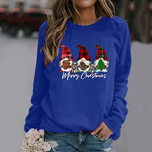 Beuu Преголема маичка за жени Среќен Божиќ Гном печати маици Обични екипаж плус големина Туника врвови Божиќни подароци