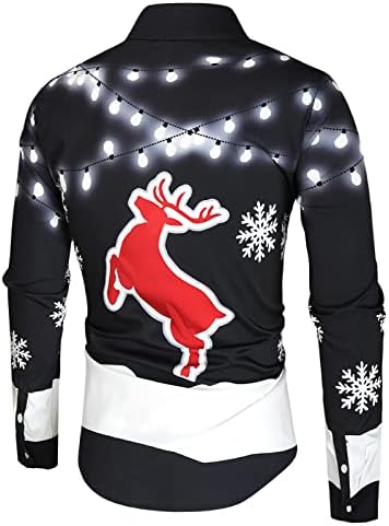 XXBR Божиќни кошули за мажи, смешни 3Д Божиќни Дедо Мраз печатени врвови со долги ракави со долги ракави надолу забава, лежерна кошула, меки нејасни џемпери, отворен п?