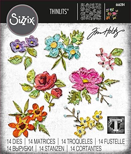 Sizzix Thinlits Die Set 14pk Brushstroke Flowers Mini by Tim Holtz, 666284, мулти-боја