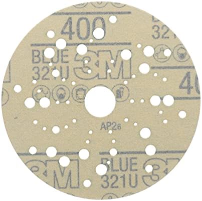 3М Хукни сини абразивни дискови 36166, мулти-дупка, 5 во, 400+ одделение, пакет од 50, практично без прашина, за автоматско пескарење, поправка