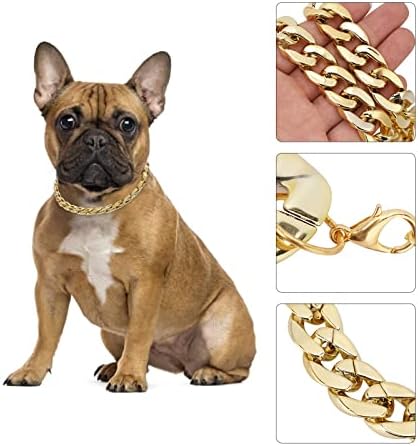 Yuehuam златен ланец кучиња јака Pitbull јака ѓердан јака јака за мало средно кутре кутре накит додатоци за костими за мечето француски