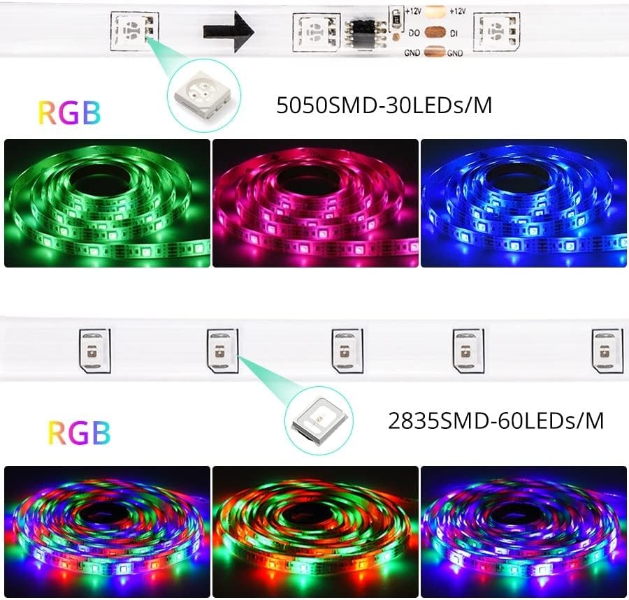 Додатоци за LED декорација 5M/10M/15M DC12V WiFi RGB LED лента светлина 30LEDS/M SMD5050 LED лента лента Работи со Ale.xa Goo.gle
