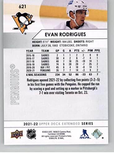 2021-22 Горна палуба Продолжена 621 Еван Родригес Питсбург Пингвини НХЛ хокеј за трговија со хокеј