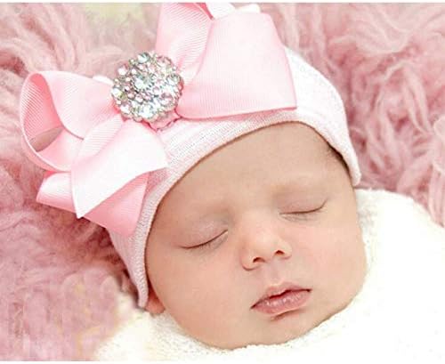 Аијајан новороденче капаче за бебиња капаче за бебиња капа со голем лак мека симпатична јазол расадник бена