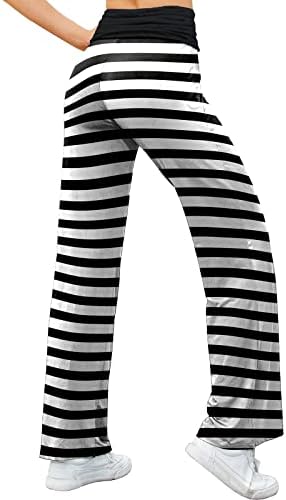 Лебави тренингот хеланки за жени спортски плетени жени со високи половини обични цветни ленти широки панталони за нозе активни панталони