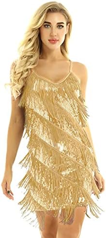 Sywiyi Women's Veck Neck Sparkly Sequins Flapper фустан солики раб здолниште Латино танго стомак 1920 -тите години