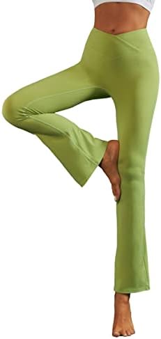 Lemенски женски пламен јога панталони против кросовер со високи половини хеланки bootleg спортски салата за вежбање панталони хеланки