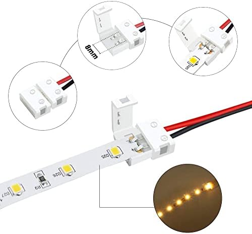 Комплет за конектори за адаптер за светло на LED LED лента, 8мм конектори за адаптер без лемење, додатоци за LED ленти поставени