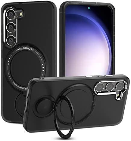 Carechoi За Samsung Galaxy S23 Случај, Магнетни Метал Мат Вграден во 360° Rotate Kickstand, Воена Капка Заштита, Проѕирен Хард Назад &засилувач;
