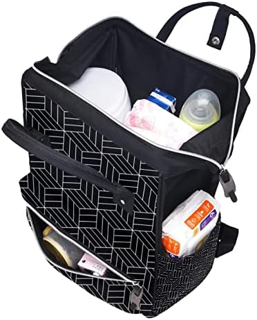 Црна Јапонска Инспирирана Геометриска Шема Торба За Пелени Ранец Торби За Менување Пелени За Бебиња Мултифункционална Торба За Патување Со Голем Капацитет
