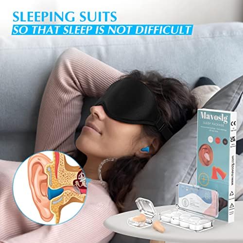 Силиконски ушни приклучоци MavoSlg - Ултра мека уши од пена - Маска за очи за спиење кај мажи жени, надграден 3Д шупнат дизајн, пакет со вредност - за спиење, 'рчење, патува