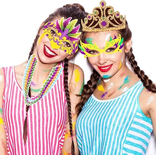 Mikimiqi 24 компјутери Mardi Gras Photo штанд реквизити со стап, Mardi Gras Face Masks Party Partures Favie Selfie Props Mardi Gras Carnival