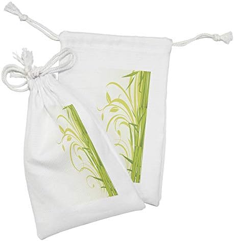 Амбесон Зелена Ткаенина Торбичка Комплет од 2, Бамбус Со Цветни Кадрави Лисја Фенг Шуи Градина, Мала Торба За Влечење За Тоалети Маски и Услуги,