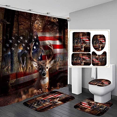 Џејден Madge 4 ПАРЧИЊА Елен Туш Завеса Во Собата, Патриотски Гроздобер Американски Знаме Земја Дрво Шумски Елен Лос Дивиот Свет Лов На Животни