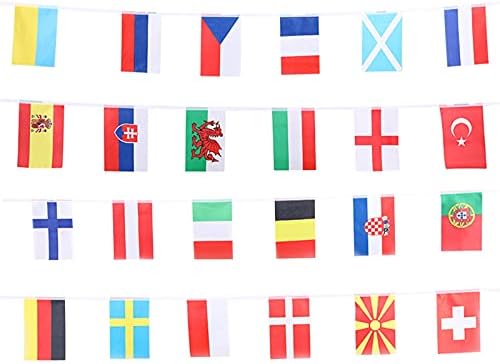 Zzple Europ Bunting Со Екстра Големи Знамиња од 45x30cm - Сите Тимови Во Летото 2021 Евра Фудбал - Велика Британија Испратени