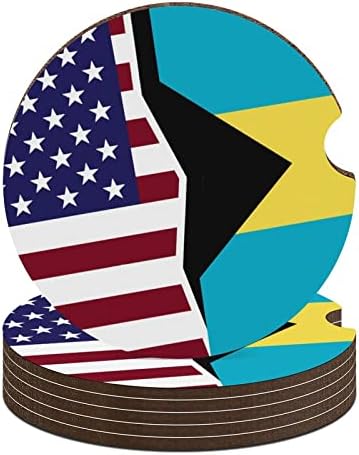 Американско И Бахамско Знаме Тркалезни Подлоги За Автомобили Слатки Држачи За Чаши 2,56 Инчи За Абсорбента За Пијалоци