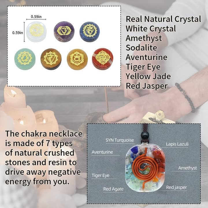 Knana 10 парчиња Чакра камен Реики снабдува кристални и лековити камења, вклучувајќи ѓердан од чакра и кутија за складирање на кристали за медитација