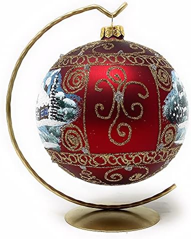 Божиќен украс на полска галерија, сценографија со зимски село, разнесена стаклена топка 5-инчен