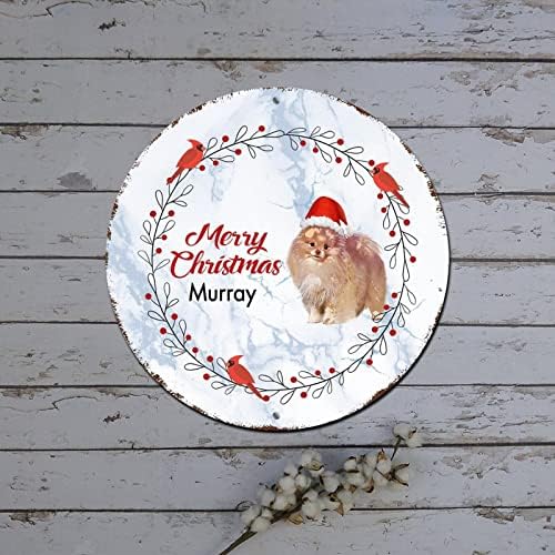 Божиќни метални калај знаци куче во капа кардинас Врвот околу металниот калај знак Божиќ затворен украси Рустикален метален венец