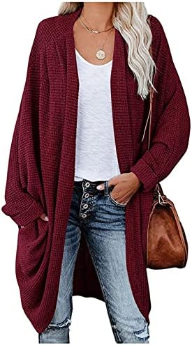 Шакуми кардиган џемпери за жени отворени предни ракави лежерни меки плетени џемпери трендовски палто за надворешна облека со џебови