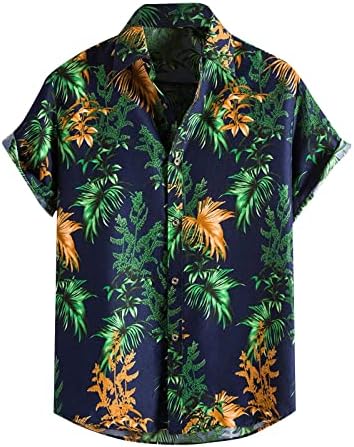 XIQIAM МАНСКИ Хавајски кошула со кратки ракави со кратки ракави со цветни печатени кошули на плажа