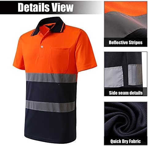 Здраво Вис кошула за мажи со кратки ракави портокалови морнарички градежни кошули рефлексивни безбедносни полови кошула