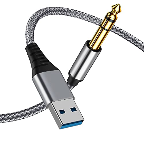 USB до 1/4 Машки TRS Аудио Стерео Кабел, USB До 6,35 mm Приклучок Аудио Адаптер Компатибилен со Лаптоп, Windows или КОМПЈУТЕР, Засилувач,