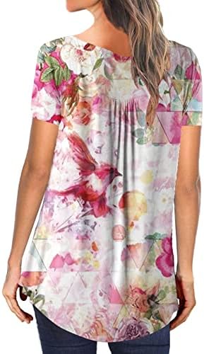 Кошули за скриени стомачни маици Lcepcy, 2023 година, обични фустани Туника врвови, пролетна кошула со краток ракав, симпатична проточна Хенли