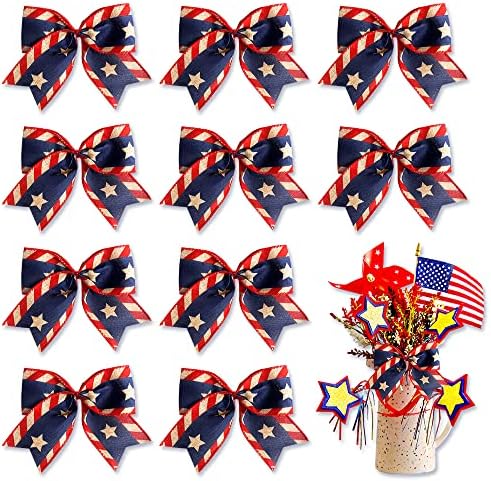 Алибон 10 парчиња Патриотски лакови за венец, Денот на независноста на венецот, дијагонални ленти со starвездички, украси за венци